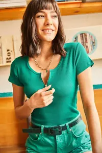 Olalook Women's Emerald Green Zippered Camisole Blouse - Image 3