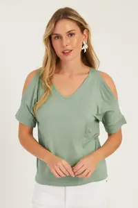 Cool & Sexy Women MINT Off-Shoulder Neck Blouse