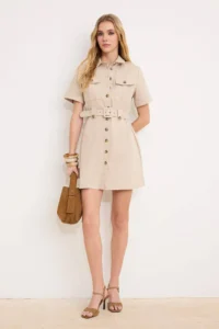 TRENDYOLMiLLA Beige Arched Mini Gabardine Weaving Shirt Dress