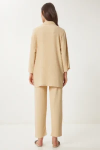 Happiness İstanbul Women Cream Kimono Pants Knitting Set - Image 7