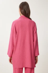 Happiness İstanbul Women's Dark Pink Kimono Pants Knitted Set - Image 7