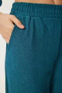 Happiness İstanbul Women's Emerald Green Kimono Pants Knitted Set - Image 5