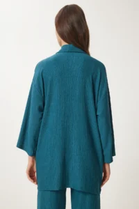 Happiness İstanbul Women's Emerald Green Kimono Pants Knitted Set - Image 7