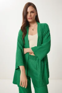 Happiness İstanbul Women Green Kimono Pants Knitting Set - Image 3