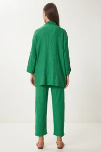 Happiness İstanbul Women Green Kimono Pants Knitting Set - Image 7