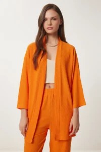 Happiness İstanbul Women orange Kimono Pants Knitting Set - Image 3