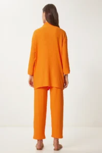 Happiness İstanbul Women orange Kimono Pants Knitting Set - Image 8