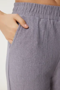 Happiness İstanbul Women's Stone Gray Kimono Pants Knitted Set - Image 5