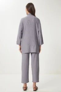 Happiness İstanbul Women's Stone Gray Kimono Pants Knitted Set - Image 8