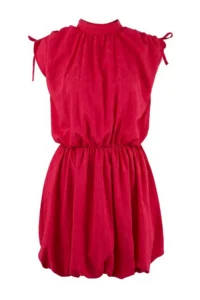 TRENDYOLMİLLA Limited Edition Fuchsia Balloon Skirt Detailed Short / Mini Weaving Dress - Image 5