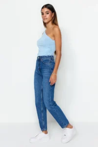 TRENDYOLMİLLA Light Blue High Waist Mom 100% Cotton Non-Stretch jeans - Image 7