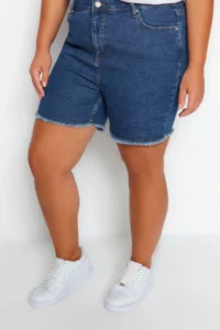 Trendyol Curve Buz Mavisi High Waist Flexible skinny denim Shorts & Bermuda - Image 6