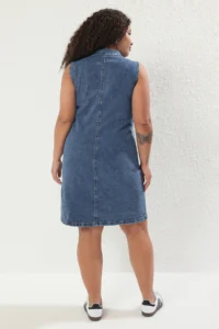 Trendyol Curve Light Blue Shirt Collar with pocket Middle Flexible Plus Size denim Dress - Image 4
