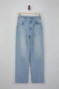 TRENDYOLMİLLA Mavi Flowy Regular Waist 100% Cotton LONG Size Wide Leg jeans - Image 5