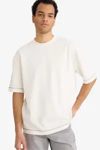 DeFacto Loose Fit Crew Neck Short Sleeve Heavy Fabric T-Shirt - Image 4