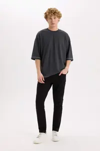 DeFacto Loose Fit Crew Neck Short Sleeve Heavy Fabric T-Shirt - Image 2