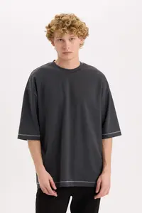 DeFacto Loose Fit Crew Neck Short Sleeve Heavy Fabric T-Shirt - Image 3