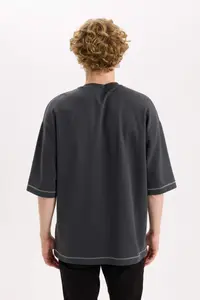 DeFacto Loose Fit Crew Neck Short Sleeve Heavy Fabric T-Shirt - Image 6
