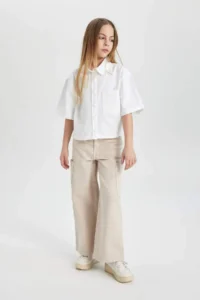 DeFacto Wide Leg Cargo Wide Leg Jean Trousers Girls - Image 5