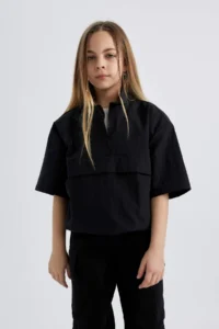 DeFacto Girl's Zipper Collar Short Sleeve Blouse - Image 3