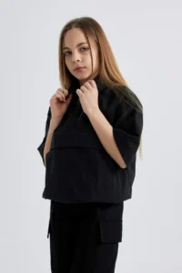 DeFacto Girl's Zipper Collar Short Sleeve Blouse - Image 5