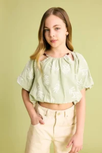 DeFacto Patterned Short Sleeve Blouse Girls'