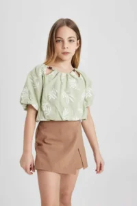 DeFacto Patterned Short Sleeve Blouse Girls' - Image 4