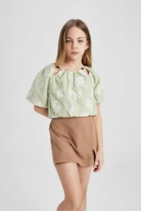 DeFacto Patterned Short Sleeve Blouse Girls' - Image 6