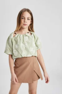 DeFacto Patterned Short Sleeve Blouse Girls' - Image 7