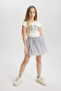 DeFacto Girls' Gray Elastic Waist Tutu Skirt