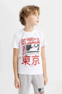 DeFacto Boy's Pajama Set Crew Neck Printed Short Sleeve Top Long Bottom - Image 3