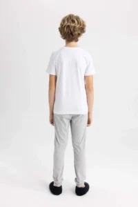 DeFacto Boy's Pajama Set Crew Neck Printed Short Sleeve Top Long Bottom - Image 4