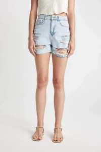 DeFacto Mom Fit High Waist Cut Out Jean Shorts - Image 6