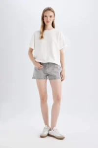 DeFacto Mom Fit High Waist Jeans Shorts - Image 2