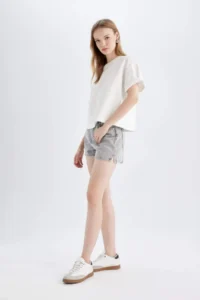 DeFacto Mom Fit High Waist Jeans Shorts - Image 3