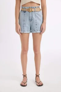 DeFacto Paperbag High Waist Fold-Ankle Jean Shorts - Image 5