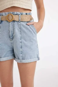 DeFacto Paperbag High Waist Fold-Ankle Jean Shorts - Image 6