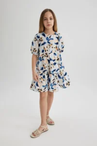 DeFacto Girl's Patterned Short Sleeve Poplin Dress C0707a824sm - Image 2