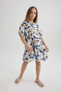 DeFacto Girl's Patterned Short Sleeve Poplin Dress C0707a824sm - Image 3