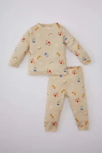 DeFacto Baby Boy Food Printed Long Sleeve Waffle Pajama Set