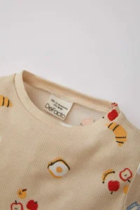 DeFacto Baby Boy Food Printed Long Sleeve Waffle Pajama Set - Image 3