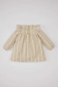 DeFacto Baby Girl Striped Long Sleeve Linen Look Dress - Image 5