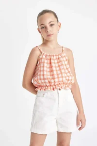 DeFacto Checkered Sleeveless Blouse Girls'