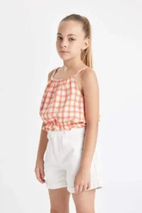 DeFacto Checkered Sleeveless Blouse Girls' - Image 3