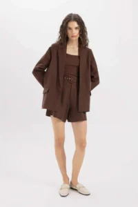 DeFacto High Waist Cropped Linen Blend Shorts - Image 2