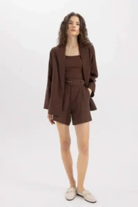 DeFacto High Waist Cropped Linen Blend Shorts - Image 3