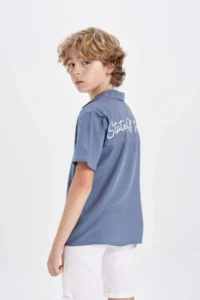 DeFacto Oversize Wide Fit Polo Neck Viscose Short Sleeve Shirt Boy