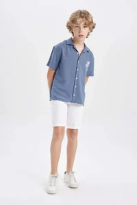 DeFacto Oversize Wide Fit Polo Neck Viscose Short Sleeve Shirt Boy - Image 2