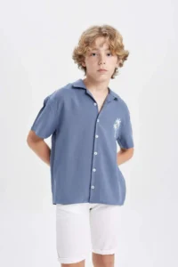 DeFacto Oversize Wide Fit Polo Neck Viscose Short Sleeve Shirt Boy - Image 3