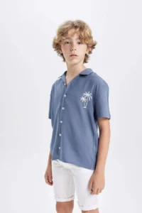 DeFacto Oversize Wide Fit Polo Neck Viscose Short Sleeve Shirt Boy - Image 4